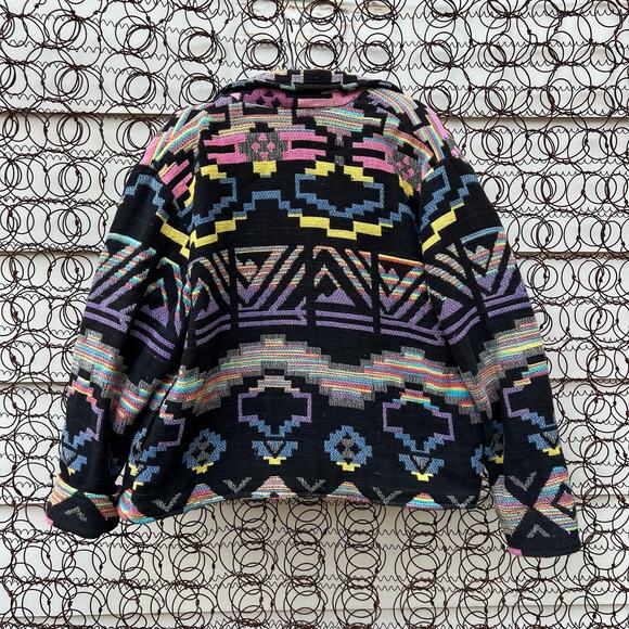 Vintage 90s ITF neon southwestern Aztec stripe woven tapestry jacket - Picture 8 of 9